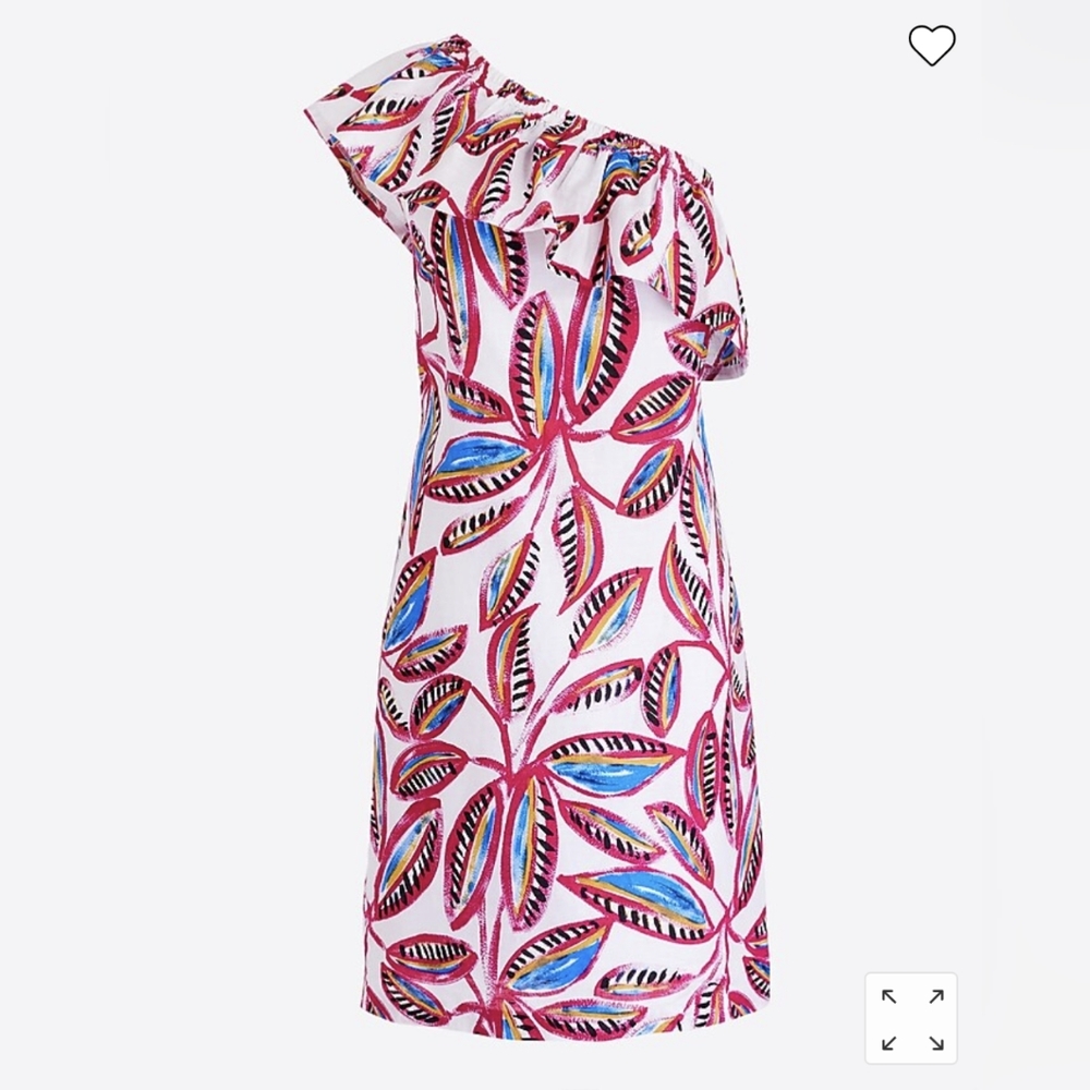 J. Crew NWT Tropical Floral One Shoulder Linen Cotton Blend Ruffle Dress, sz XS